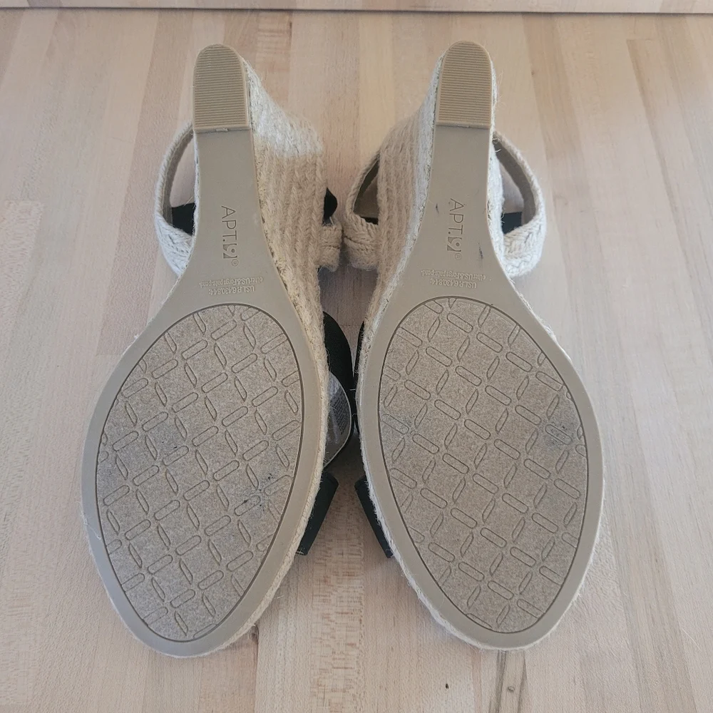 Apt. 9 Black and Tan Espadrille Wedge Cross Toe, Slingback Sandal. Size 10